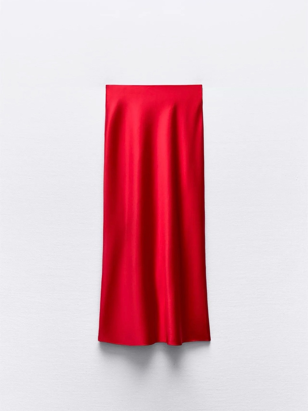 Zara Vibrant Red Satin Midi Skirt